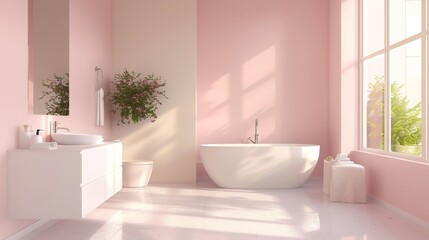 Fototapeta na wymiar Beauty of simplicity in a women's room interior in pastel colors, clean lines and minimalist decor