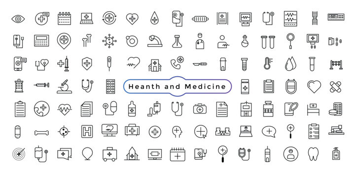 Outline set of hospital line icons. Thin lines icon set, medicine and health symbols, vector collection.