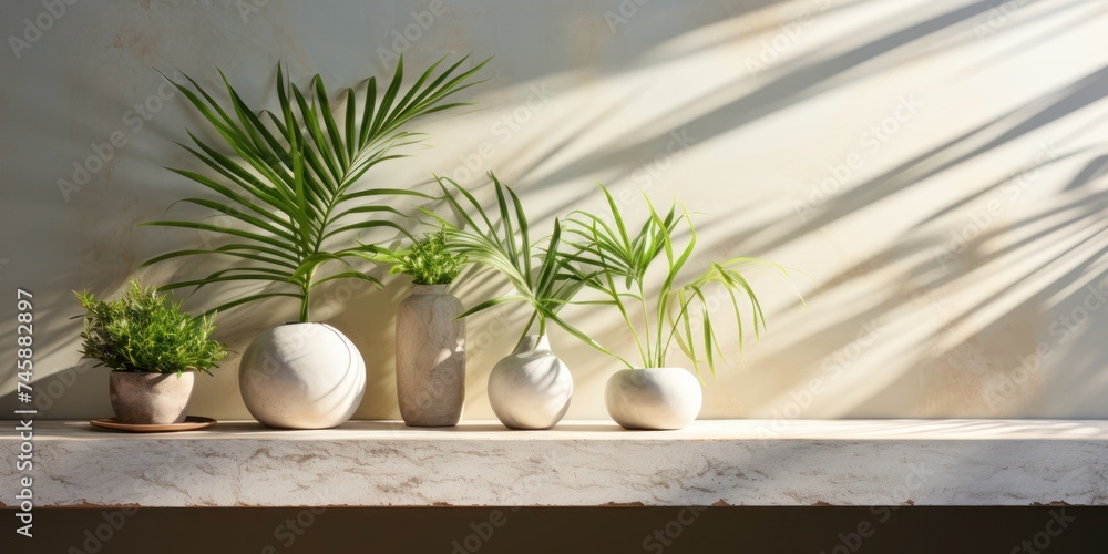 Poster group of white vases on table generative ai
