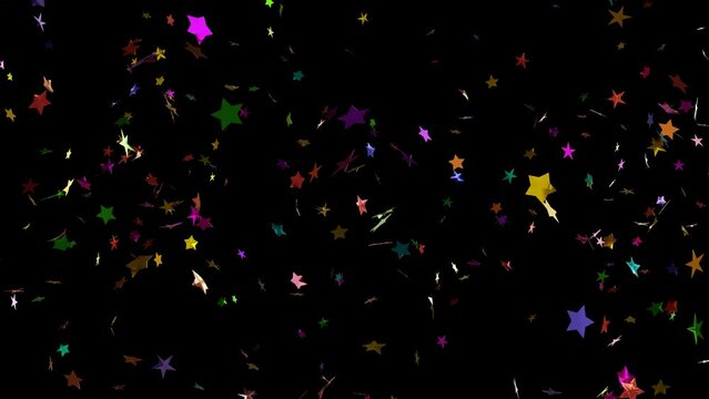Colorful star shaped confetti rain. Alpha channel PNG codec (only original 4K version) transparent background.Streamlabs OBS Overlay. Celebration,Graduation,Party,Birthday,Wedding and New Year Concept