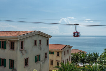 cable car across a village