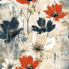 Seamless pattern, grunge floral texture