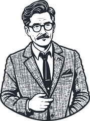 Elderly professor with glasses, vector illustration - 745885002