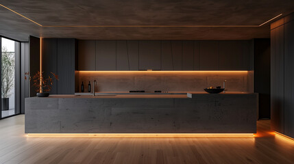 Modern kitchen interior. AI generated art illustration.	