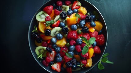 Fresh fruit salad in the bowl. Healthy food. Diet. Low calorie. Healthy Living.