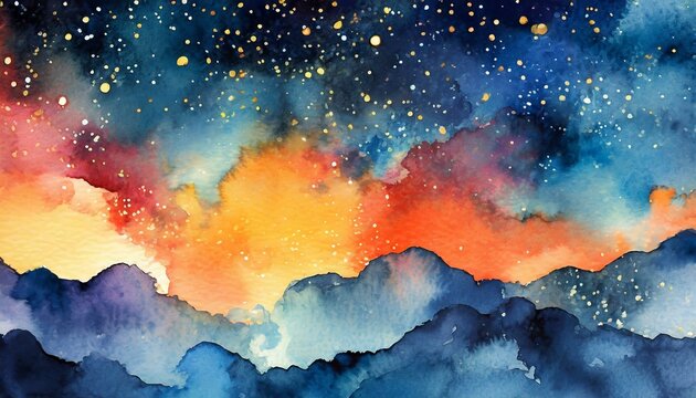 Image vectorielle texture &agrave; l'aquarelle avec nuages de nuit et ciel sombre pour les cartes