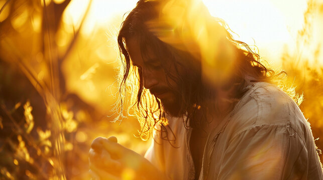 With a heart heavy with burdens, Jesus turns to God in prayer, his words a melody of longing and trust, as he seeks comfort and guidance in the loving embrace of the heavenly Fathe