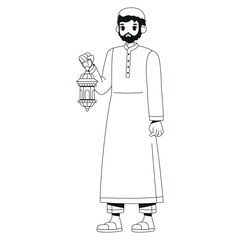 Vector Muslim Man Holding Lantern Cartoon Ramadan Illustration Isolated