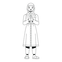 Vector Muslim Woman Praying Cartoon Ramadan Illustration Isolated