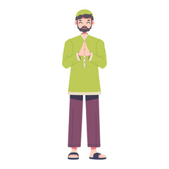 Vector Muslim Man Praying Cartoon Ramadan Illustration Isolated