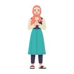 Vector Muslim Woman Praying Cartoon Ramadan Illustration Isolated
