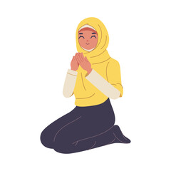 Vector Muslim Woman Praying Cartoon Ramadan Illustration Isolated