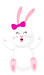 Cute rabbit cartoon character. White bunny illustration. Happy Easter day.