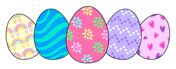 Set of Easter eggs with different texture. Happy Easter, Spring holiday. Illustration