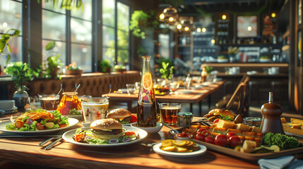 Obraz premium Food in a restaurant. AI generated art illustration. 