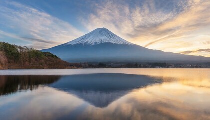 Magnifique paysage panoramique de la montagne Fuji ou Fujisan avec réflexion sur le lac Shoj.jpg,...