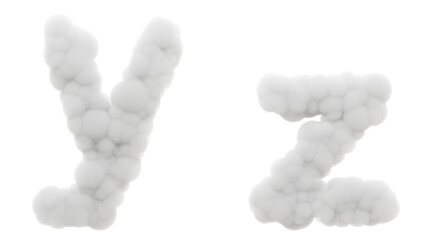 Enigmatic Expressions: The lowercase letters y and z stand out as unique and expressive forms crafted from fluffy cotton. Their unusual shapes add touch of mystery, inviting  ponder their deeper mean