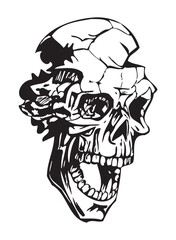 Black and White Horror Human Monster Skull Sketch Vector Illustration - Logo, Mascot, Sticker, Clipart, T-shirt, Tattoo Design Asset