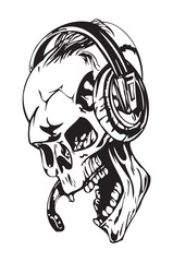 Black and White Horror Human Monster Skull Sketch Vector Illustration - Logo, Mascot, Sticker, Clipart, T-shirt, Tattoo Design Asset