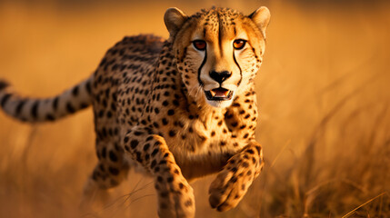 Cheetah running in a field.