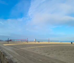 Morning at South Mission Beach sand volleyball courts, San Diego, California