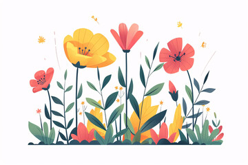 Flat design of colorful wildflowers on a white background