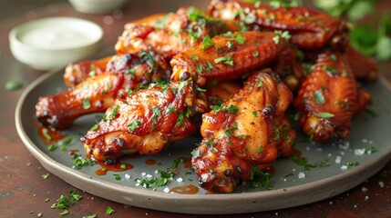 Glistening Grilled Wings Garnished with Fresh Herbs