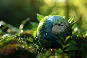 Obraz na płótnie Canvas A vibrant green globe, our planet Earth bursting with life from lush forests to sparkling oceans
