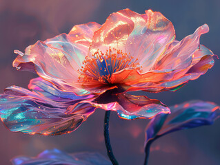 Digital artwork showcases a hibiscus flower with translucent neon petals, offering a stunning interplay of light and texture.