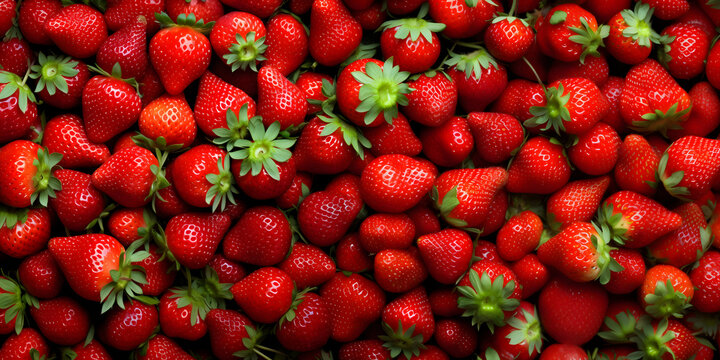 Fresh strawberry as background. Close up, top view, high resolution product. Harvest Concept