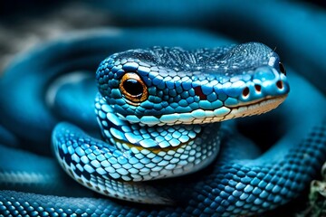 Fototapeta premium Blue viper snake closeup face