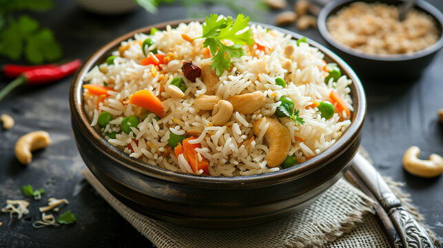 Cinematic shot of food: Photograph of an Indian rice.