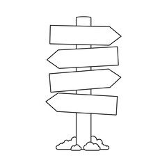 Vector linear illustration of arrow banner indicating direction on pole