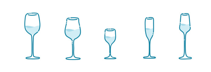 Outline and fill glass of water for drink flat icon set vector illustration