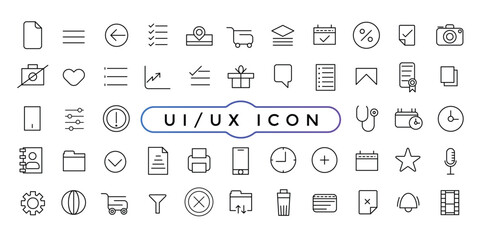 User Interface Essential Icon Set. Line Outline Icons. For App, Web, Print. UI UX Icon collection.