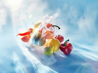 Colorful vegetables in a transparent bag highlighting the use of plastic in food safety and allergen control