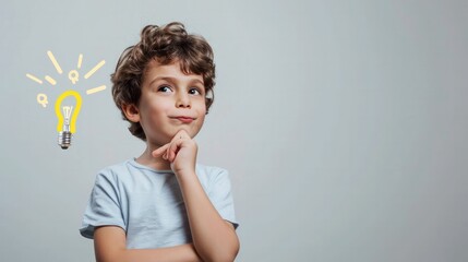 little boy in casual outfit on gray background - Powered by Adobe