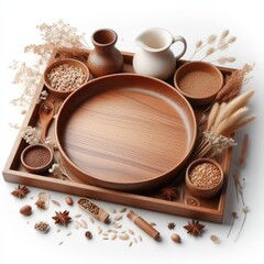 wooden tray isolated on a white background
