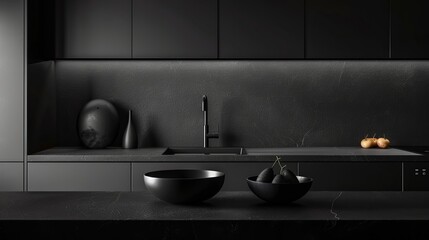 Sleek beauty of a minimalist black kitchen, clean lines and minimalist design elements converge to create a modern and sophisticated space for culinary creativity and everyday living