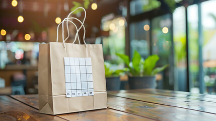 A shopping bag with a calendar, suggesting seasonal shopping. - obrazy, fototapety, plakaty