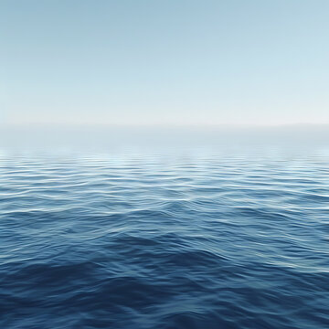 A serene digital image showcasing the vast tranquility of an endless ocean gently rippling under a clear blue sky