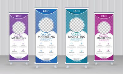 Modern Business Roll Up banner set, vector creative design, Professional Corporate x banner or sale banner template billboard of trendy flag banner or pull up banner, Standee template