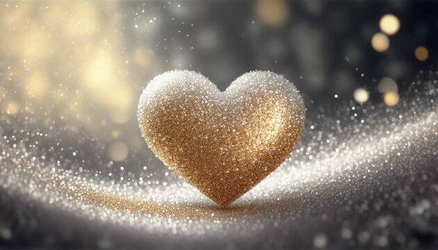 Złote serce na brokatowym tle. Generative AI