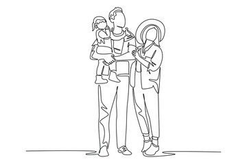 Fototapeta na wymiar A husband and wife and their children are going on holiday, Drawing by simple continuous line. holiday minimalist concept. simple line.