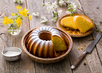 Easter cake on a wooden background. - 745896485