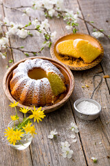 Easter cake on a wooden background.