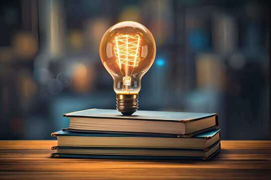 Light bulb glowing on book idea of inspiration from reading innovation idea and creativity concept. Self-learning and Global Education, Knowledge, study or learning new skill