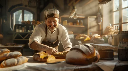 Foto op Plexiglas happy man bake a bakery in bakery shop  © The Thee Studio