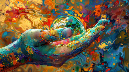 Fototapeta premium The women hand make the world bright and beautiful.