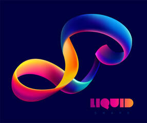Abstract fluid 3D ribbon. Colorful dynamic shape on dark background. liquid design element. - 745897668